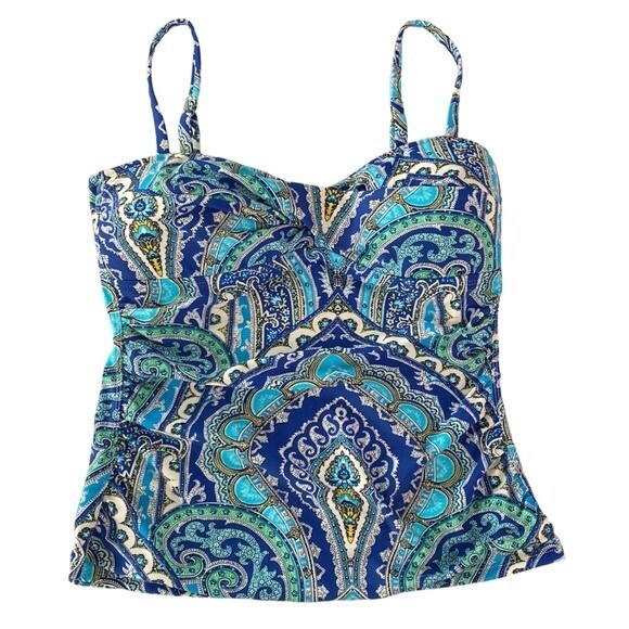 Tommy Bahama Relax Paisley Floral Tankini Swimsuit Adjustable Straps Padded Ruch - Picture 3 of 13